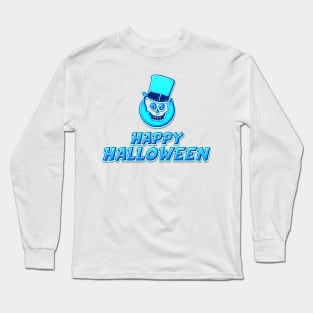 Blue Comics Style Happy Halloween Skeleton Sticker Coolest Gift Idea for Kids Long Sleeve T-Shirt